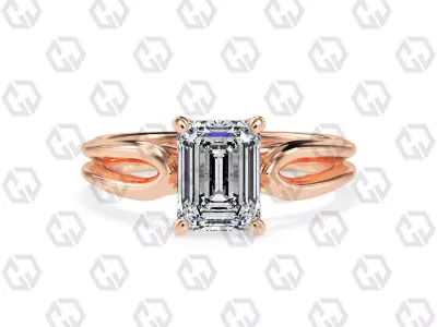 Ring 223 Emerald shape split shank solitaire ring with Gems 3D print model