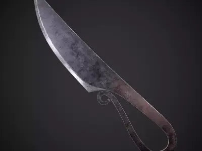 Curved Fishing Knife Low-poly 3D model