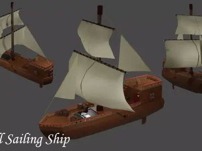 Small sailing ship Low-poly 3D model