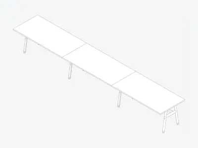 Desk - Timberline - Workstation - Sgl - Side - 3 - Person - Low Low-poly 3D model