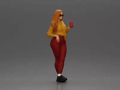 Style in Yellow and Red Holding a Drink with sunglasses 3D print model