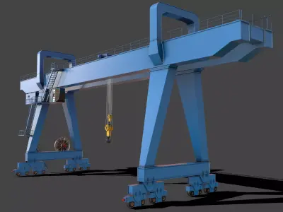PBR Double Girder Gantry Crane V2 - Blue Light Low-poly 3D model