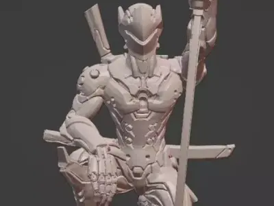 Genji warrior holding sword 3D print model
