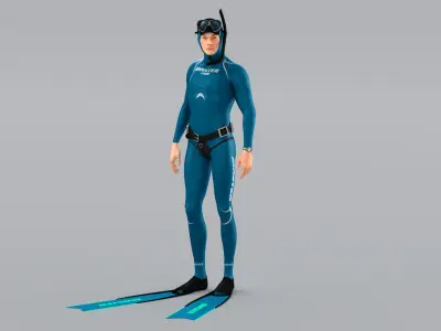 Scuba Freediver Animated HQ Editorial License 3D model