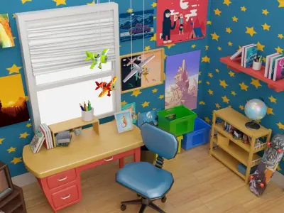 Cartoon  Bedroom 3D Model Low-poly 3D model