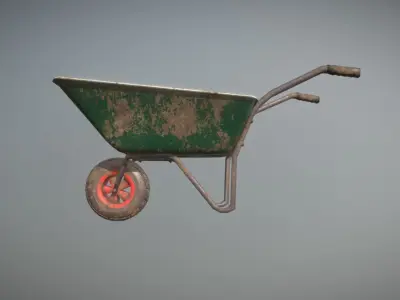 Low Poly Wheel Barrow Green Dirty Low-poly 3D model