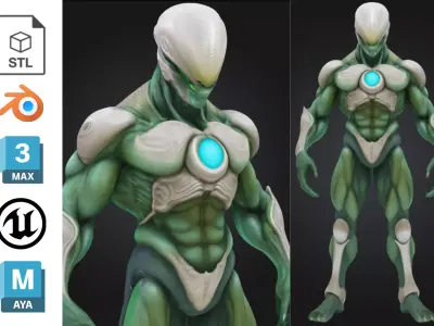 Stylized Bio Armored Alien Warrior Futuristic Sci Fi Low-poly 3D model