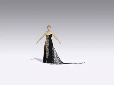  DRESS  STRAPLESS NECKLINE BLACK COLOR  MATTE COTTON FABRIC 3D model