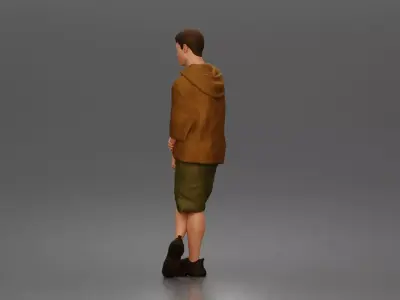 Man crosses arms wearing hoodie shorts sneakers relaxed 3D print model