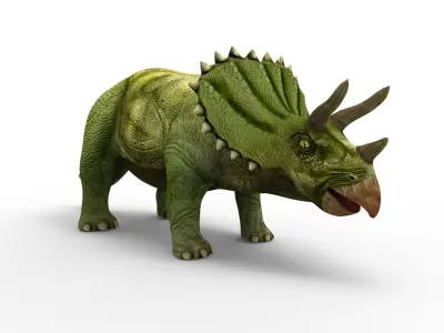Green Triceratops dinosaur Rigged  Animated 3D Model Low-poly 3D model