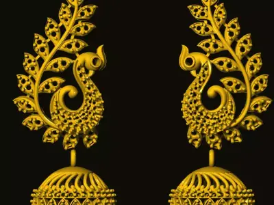 jumka two gold peacock earrings 3D print model