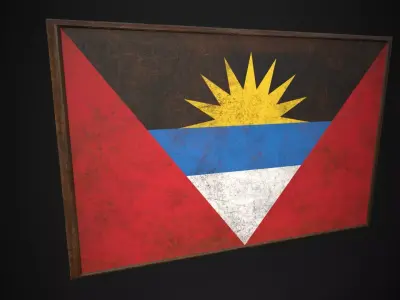 Old Picture Frame With Antique and Barbuda Flag - Game Ready  Low-poly 3D model