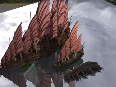 Emporors Asian Red Fin sailed Ship and kings ship 3D model