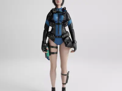 Female servival Game Ready rigged character Low-poly 3D model