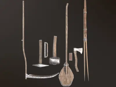 Medieval building tools old for gamedev Low-poly 3D model