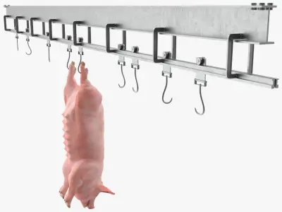  Meat Rail System with Hanging Pig Carcass 
