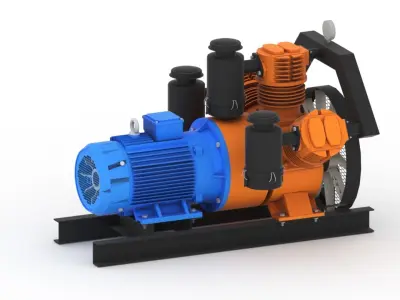 Realistic air compressor HQ model Low-poly 3D model