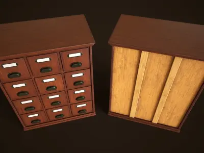 Vintage File  Drawer Cabinet Low-poly 3D model