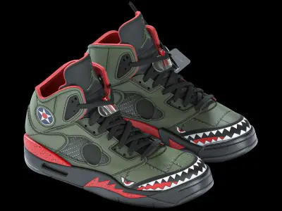 Off White Nike Jordan 5 Air force USA Low-poly 3D model