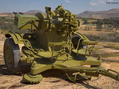  Soviet ZU-23-2 Twin-Barrel AA Gun Rigged for Cinema 4D 