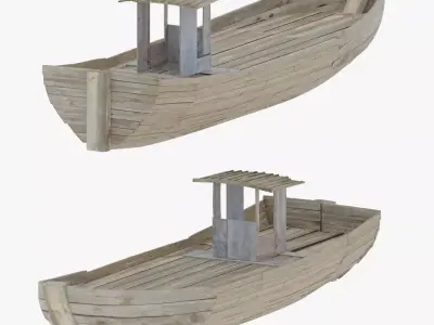 Wooden Row-boat 3D model