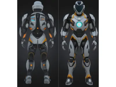 Futuristic Armored Sci Fi Robot Low-poly 3D model