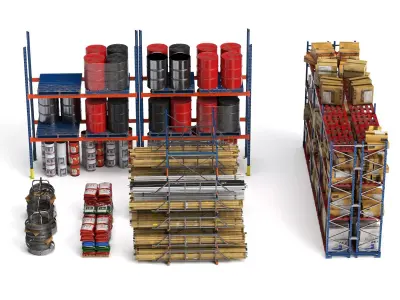 Industrial Warehouse Rack Storage Set Low-poly 3D model
