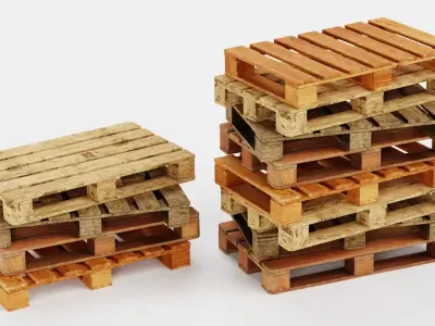 Pallets - 4 Wooden Shipping Platform Set 3D model