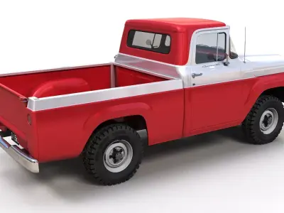 50s American 4x4 pickup truck Low-poly 3D model