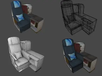 airplane A330-300 interior kit Unity3d Low-poly 3D model