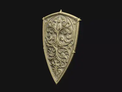 detail shield design floral roman badge medal crest war milling 3D print model