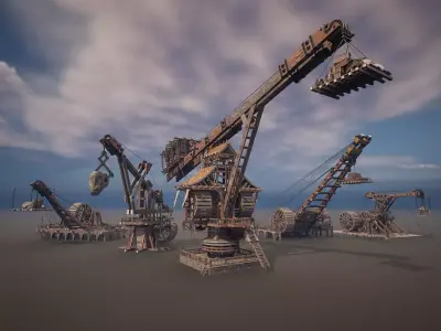 Giant Medieval Cranes Pack Low-poly 3D model