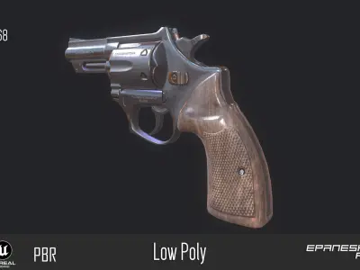 PBR Gun revolver with bullets Low-poly 3D model
