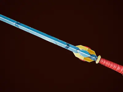 Stylize Gold Sword With Red Krystal Low-poly 3D model