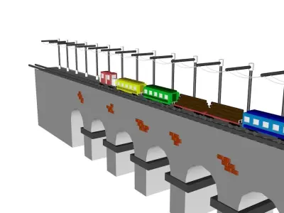 Bridge and wagon 3D model