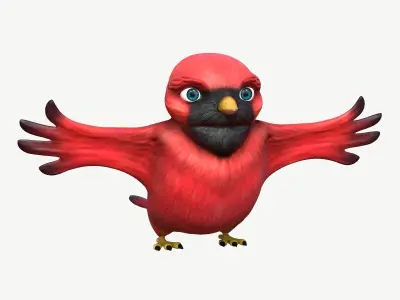 Cardinal Cartoon Bird Low-poly 3D model