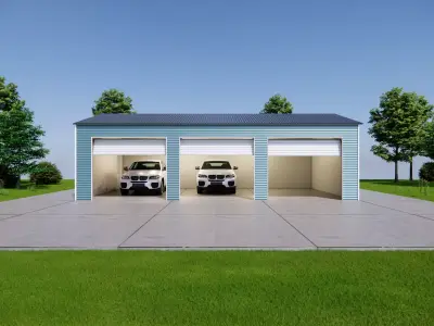 Modern Triple Garage-Metal Storage Building with 3 Roll-Up Doors 3D model