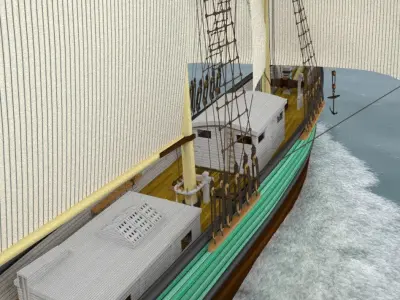 Brigantine sailing ship in ocean 3D model