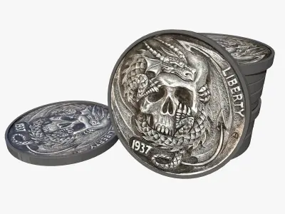Pirate Coins with Skulls 3D Model Low-poly 3D model