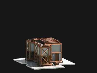 Medieval Low Poly Building Castle Wooden Village Stone House 32 Low-poly 3D model