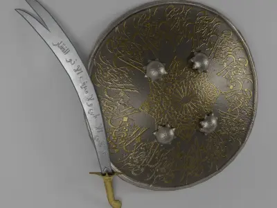  sword n shield arabic islamic realisric and historic  Low-poly 3D model