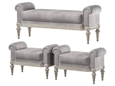 theodore alexander fontenay bench and pouf 3D model