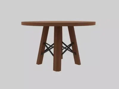 Round Wooden Dining Table with Metal Bracing Low-poly 3D model