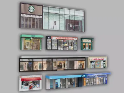 Storefront Shopfront Starbucks Coffee Shop Retail City Low-poly 3D model purchase