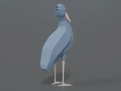 Low Poly Cartoon Shoebill Stork Low-poly 3D model