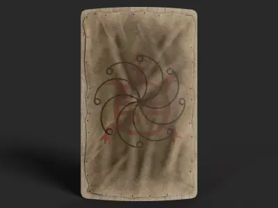 Slavic square leather shield-painted  turtle symbol Low-poly 3D model