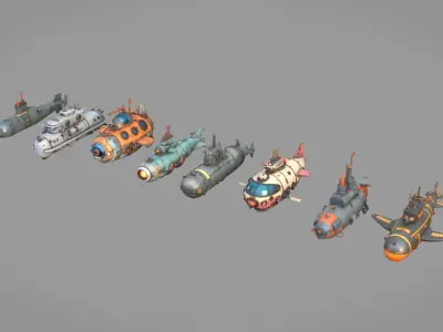 Submarine Pack Collection Low-poly 3D model