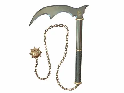 Kusarigama scythe with chain Low-poly 3D model