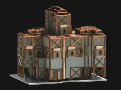Medieval Low Poly Building Castle Wooden Village Stone House 14 Low-poly 3D model