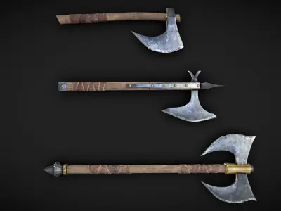 One handed axes and two handed axe Low-poly 3D model